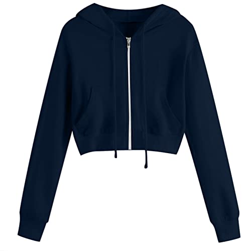 Komiseup Damen Sweatjacke Hoodie - Teenager Mädchen Bauchfrei Kapuzenpullover Langarm Kurz Hoodie Sweatshirt Crop Pullover Sweatshirt mit Kapuze Tops Kapuzenjacke mit Kordelzug und Reißverschluss von Komiseup