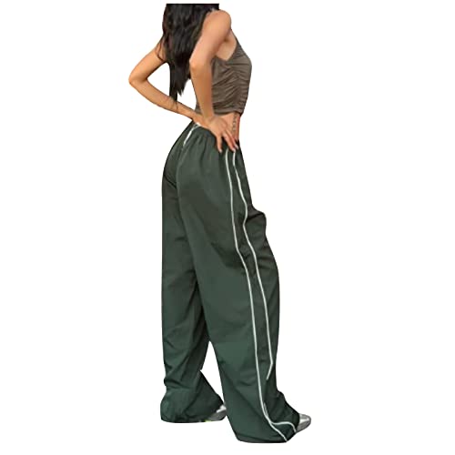 Komiseup Fallschirm Hosen Teenager Baggy Cargohose Damen Y2K Weites Bein Track Pants Vintage Baggy Hosen für Frauen Streetwear Elastische Taille Parachute Pants von Komiseup