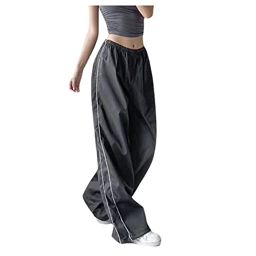 Komiseup Fallschirm Hosen Teenager Baggy Cargohose Damen Y2K Weites Bein Track Pants Vintage Baggy Hosen für Frauen Streetwear Elastische Taille Parachute Pants von Komiseup