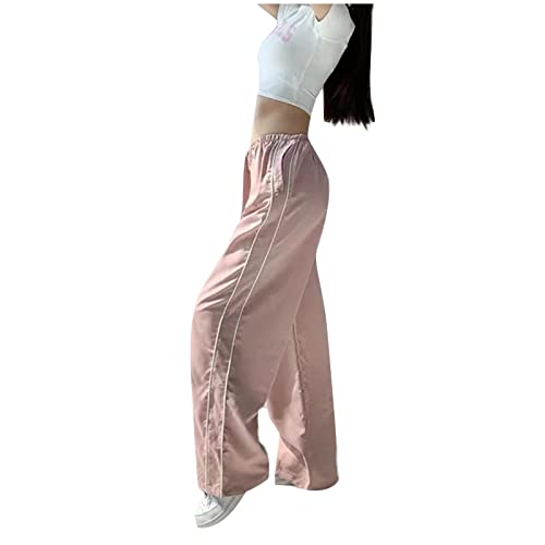 Komiseup Fallschirm Hosen Teenager Baggy Cargohose Damen Y2K Weites Bein Track Pants Vintage Baggy Hosen für Frauen Streetwear Elastische Taille Parachute Pants von Komiseup