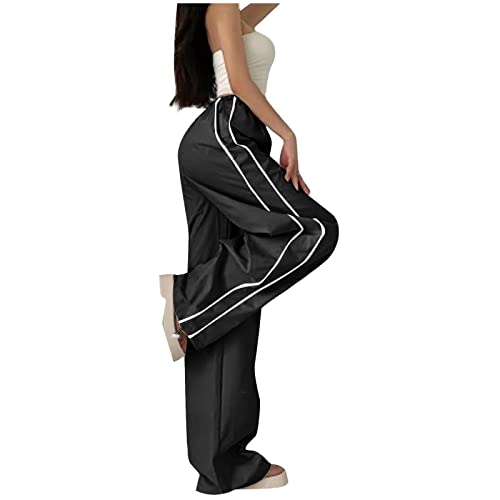 Komiseup Fallschirm Hosen Teenager Baggy Cargohose Damen Y2K Weites Bein Track Pants Vintage Baggy Hosen für Frauen Streetwear Elastische Taille Parachute Pants von Komiseup