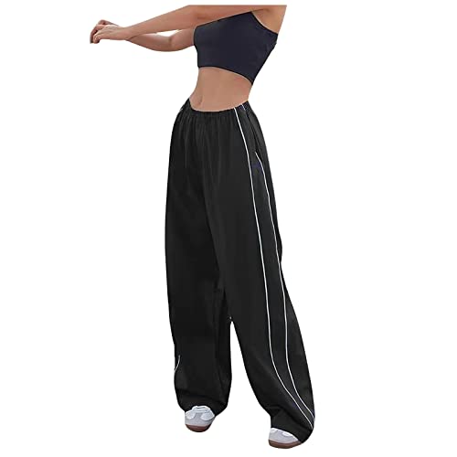 Komiseup Fallschirm Hosen Teenager Baggy Cargohose Damen Y2K Weites Bein Track Pants Vintage Baggy Hosen für Frauen Streetwear Elastische Taille Parachute Pants von Komiseup