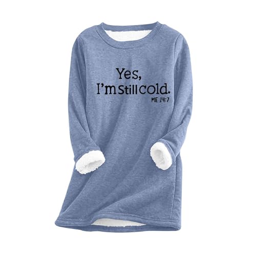 Komiseup Fleece Pullover Damen Winter Warme Weihnachtspullover Baumwolle Sport Unterhemd Sherpa Gefütterte Sweatshirt Plus Dicker Samt Weihnachtspulli Weinglasdruck Langarmshirt Warmes Oberteil Tops von Komiseup