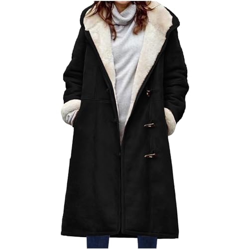 Komiseup Fleecejacke Damen Elegant Einfarbige Jacke Mantel Knopf Umlegekragen Strickjacken Mit Kapuze Teddyfleece Hoodie Warme Teddyjacke Jacken Mit Taschen Soft Winterjacke Gutschein Angebote von Komiseup