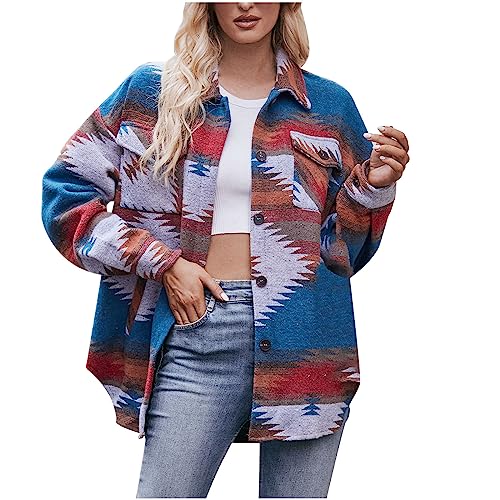 Komiseup Hemdjacke Damen Vintage Bluse Jacke Langarm Herbst Winter Revers Button Down Mantel Jacken Tops von Komiseup