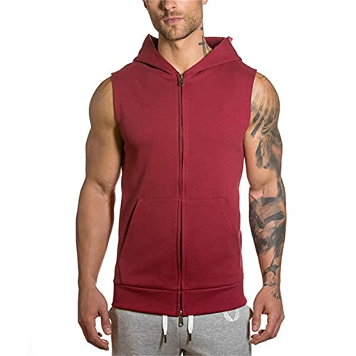 Komiseup Herren Weste Hoodie Langarm Casual Full-Zip Ärmelloser Kapuzenpullover Slim-Fit Sportweste Hoodie Einfarbige ärmellose Trainingsweste mit Kapuze von Komiseup