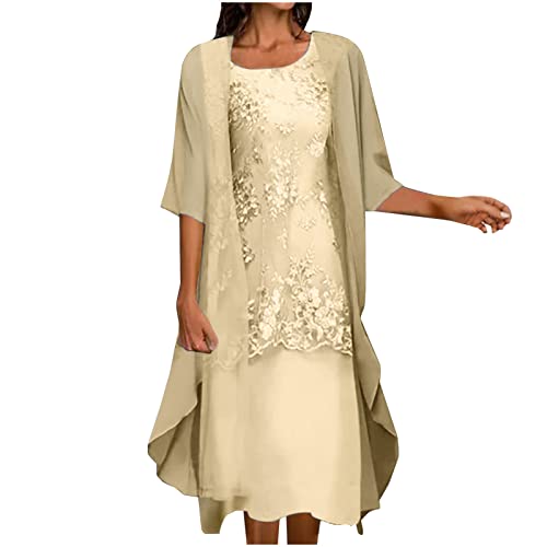 Komiseup Hochzeitsgast Kleid Damen, Geschenke für Frauen, Abendkleider Elegant für Hochzeit Freizeitkleid Zweiteiler Mit Jacke Kleid Festliche Elegant Zweiteiler Kleid Brautmutterkleider Damenkostüme von Komiseup