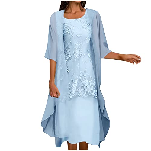Komiseup Hochzeitsgast Kleid Damen, Geschenke für Frauen, Abendkleider Elegant für Hochzeit Freizeitkleid Zweiteiler Mit Jacke Kleid Festliche Elegant Zweiteiler Kleid Brautmutterkleider Damenkostüme von Komiseup