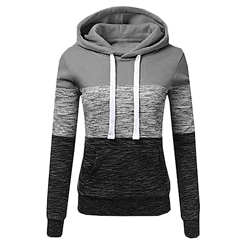 Komiseup Hoodie Damen Farbblock Kapuzenpullover Lässige Oversize Kapuzenpulli Herbst Winter Hoody Jacke Top mit Taschen und Kordelzug Langarm Pullover Sweatshirt mit Kapuze Sport Langarmshirt von Komiseup