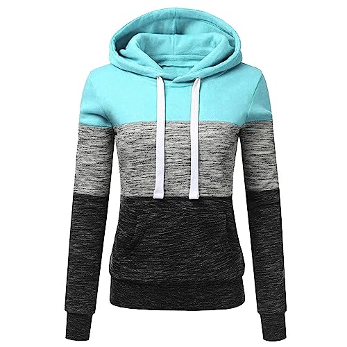 Komiseup Hoodie Damen Farbblock Kapuzenpullover Lässige Oversize Kapuzenpulli Herbst Winter Hoody Jacke Top mit Taschen und Kordelzug Langarm Pullover Sweatshirt mit Kapuze Sport Langarmshirt von Komiseup