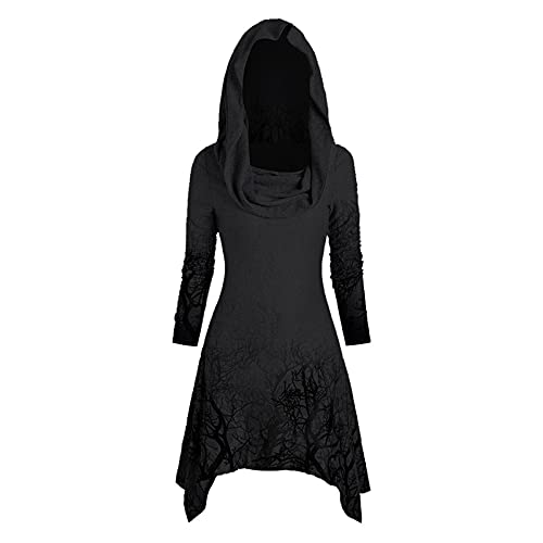 Komiseup Hoodie Damen Kapuzenpullover Steampunk Gothic Pullover Sweatshirt mit Kapuze Langarm Vintage Retro Mittelalter Kleid mit Kapuze Frauen Lange Ärmel Cosplay Kostüme Halloween Party Karneval von Komiseup