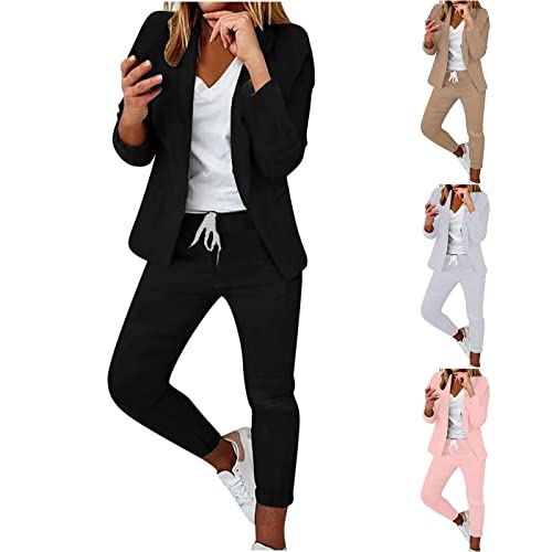 Komiseup Hosenanzug Damen Elegant Business Anzug Set Hosenanzug Blazer Hose 2-teilig Anzug Einfarbig Zweiteiler Slimfit Streetwear Festlich Elegant Sportlich Hosenanzug von Komiseup