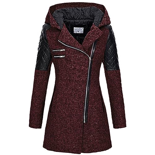 Komiseup Jacke Damen Dicker Mantel Jacken Fleece gefütterte Winterjacke Modische Farbblock Kapuzenjacke mit Reißverschluss Herbst Winter Outdoorjacke Warme Steppjacke mit Kapuze Gutschein Angebote von Komiseup