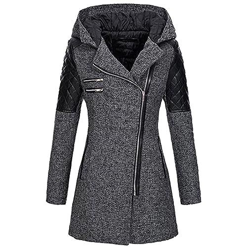 Komiseup Jacke Damen Dicker Mantel Jacken Fleece gefütterte Winterjacke Modische Farbblock Kapuzenjacke mit Reißverschluss Herbst Winter Outdoorjacke Warme Steppjacke mit Kapuze Gutschein Angebote von Komiseup