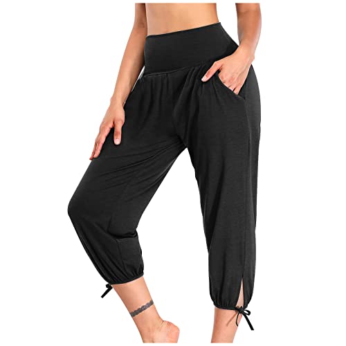 Komiseup Jogginghose Damen Caprihose Leichte Sommerhose Damen Leicht und Luftig 7/8 Sweathose Damen Lässig Dreiviertel Sporthose Einfarbig Laufhose Joggy Hosen Sommerhosen von Komiseup