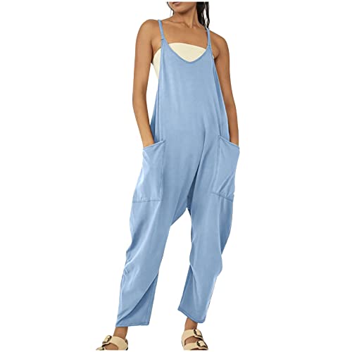 Komiseup Jumpsuit Damen Baggy Oversize Lässige Locker Trägerhose Overalls Ärmellose Strampler Playsuit mit Große Taschen Arbeitshose von Komiseup