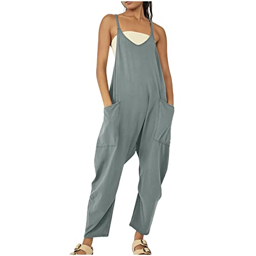 Komiseup Jumpsuit Damen Baggy Oversize Lässige Locker Trägerhose Overalls Ärmellose Strampler Playsuit mit Große Taschen Arbeitshose von Komiseup