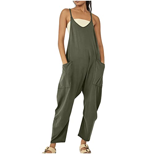 Komiseup Jumpsuit Damen Baggy Oversize Lässige Locker Trägerhose Overalls Ärmellose Strampler Playsuit mit Große Taschen Arbeitshose von Komiseup