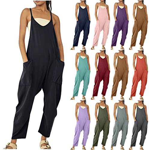 Komiseup Jumpsuit Damen Baggy Oversize Lässige Locker Trägerhose Overalls Ärmellose Strampler Playsuit mit Große Taschen von Komiseup