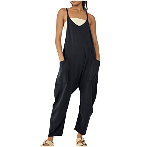 Komiseup Jumpsuit Damen Elegant Baggy Oversize Lässige Locker Trägerhose Overalls Ärmellose Strampler Playsuit mit Große Taschen Arbeitshose von Komiseup