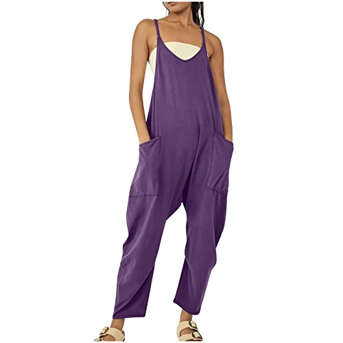 Komiseup Jumpsuit Damen Elegant Baggy Oversize Lässige Locker Trägerhose Overalls Ärmellose Strampler Playsuit mit Große Taschen Arbeitshose von Komiseup