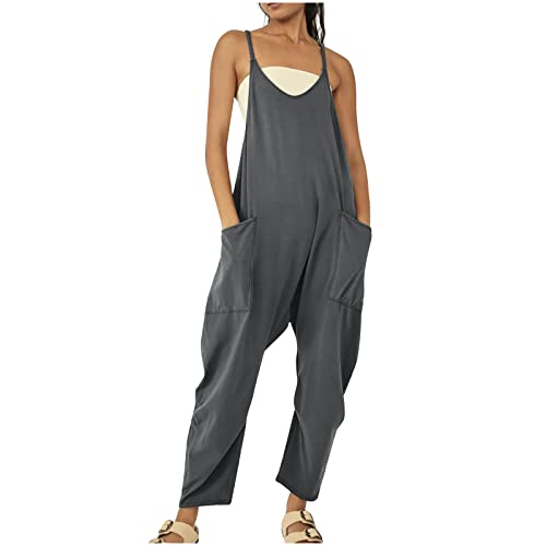 Komiseup Latzhose Damen Jeans Baggy Oversize Lässige Locker Trägerhose Overalls Ärmellose Strampler Playsuit mit Große Taschen Arbeitshose von Komiseup