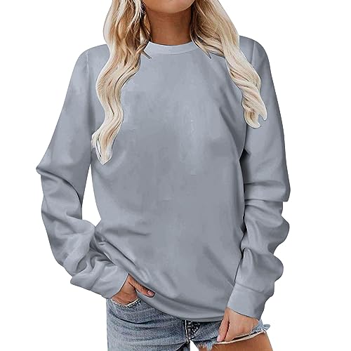 Komiseup Longshirt Damen Sport Langarm Sweatshirt Basic Rundhals Pullover ohne Kapuze Elegant Einfarbig Langarmshirt Locker Casual Oberteil Herbst Winter Baumwolle Pulli Teenager Mädchen Streetwear von Komiseup