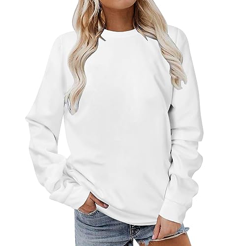 Komiseup Longshirt Damen Sport Langarm Sweatshirt Basic Rundhals Pullover ohne Kapuze Elegant Einfarbig Langarmshirt Locker Casual Oberteil Herbst Winter Baumwolle Pulli Teenager Mädchen Streetwear von Komiseup