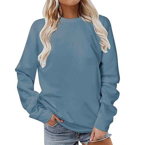 Komiseup Longshirt Damen Sport Langarm Sweatshirt Basic Rundhals Pullover ohne Kapuze Elegant Einfarbig Langarmshirt Locker Casual Oberteil Herbst Winter Baumwolle Pulli Teenager Mädchen Streetwear von Komiseup