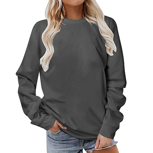 Komiseup Longshirt Damen Sport Langarm Sweatshirt Basic Rundhals Pullover ohne Kapuze Elegant Einfarbig Langarmshirt Locker Casual Oberteil Herbst Winter Baumwolle Pulli Teenager Mädchen Streetwear von Komiseup