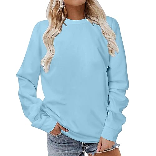 Komiseup Longshirt Damen Sport Langarm Sweatshirt Basic Rundhals Pullover ohne Kapuze Elegant Einfarbig Langarmshirt Locker Casual Oberteil Herbst Winter Baumwolle Pulli Teenager Mädchen Streetwear von Komiseup