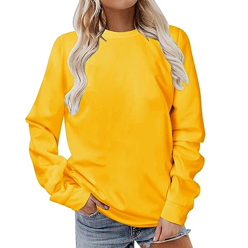 Komiseup Longshirt Damen Sport Langarm Sweatshirt Basic Rundhals Pullover ohne Kapuze Elegant Einfarbig Langarmshirt Locker Casual Oberteil Herbst Winter Baumwolle Pulli Teenager Mädchen Streetwear von Komiseup