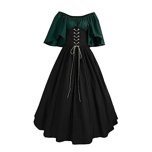 Komiseup Mittelalter Kleid Damen Lange Abendkleider Cosplay Gothic Kleider Viktorianische Renaissance Partykleid Halloween Karneval Kostüm Elegant Bound Waist Ballkleid mit Fliegenärmeln Große Größen von Komiseup