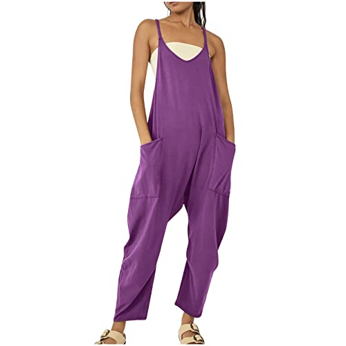 Komiseup Overall Damen Baggy Oversize Lässige Locker Trägerhose Overalls Ärmellose Strampler Playsuit mit Große Taschen Arbeitshose von Komiseup