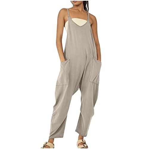 Komiseup Overall Damen Baggy Oversize Lässige Locker Trägerhose Overalls Ärmellose Strampler Playsuit mit Große Taschen Arbeitshose von Komiseup