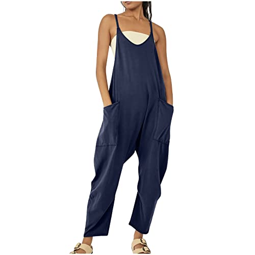 Komiseup Overall Damen Baggy Oversize Lässige Locker Trägerhose Overalls Ärmellose Strampler Playsuit mit Große Taschen Arbeitshose von Komiseup