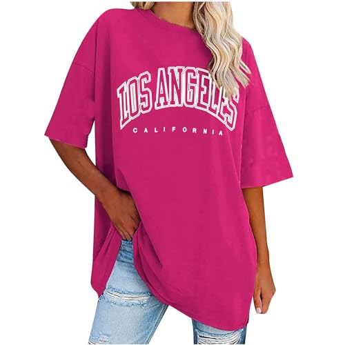 Komiseup Oversize Shirt Damen Halbe Ärmel Oversized Tshirt Los Angeles Briefdruck T-Shirt mit Rundhalsausschnitt Kurzarm Sport Sommer Oberteile Shirt Sweatshirt Teenager-Mädchen Mode Y2k Streetwear von Komiseup