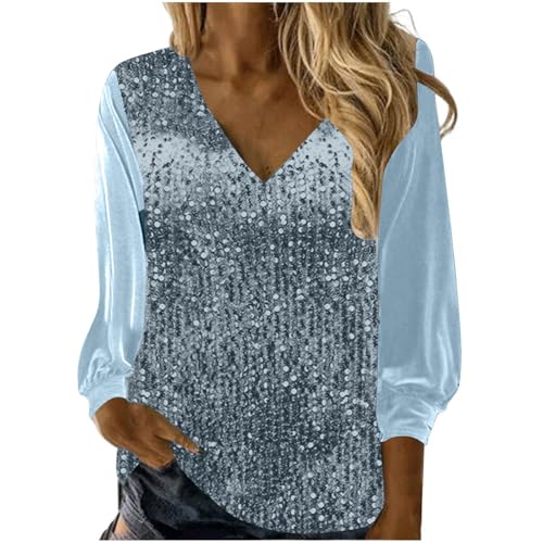 Komiseup Pailletten Langarmshirt Damen Glitzer Goldenes Samt Bluse Tops Party Festlich Pailletten Shirts Elegant Einfarbig Pullover Klassisch Velvet Blusenshirt Sparkle Shimmer Tunika Gold Samtbluse von Komiseup