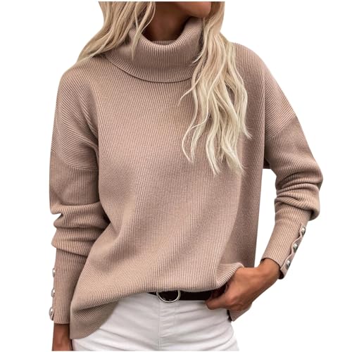 Komiseup Pullover Damen, Strickoullover Damen, Winterpullover Damen, Damen Elegant Pullover Herbst Winter einfarbiger Rollkragenpullover Damen-Strickpullover von Komiseup