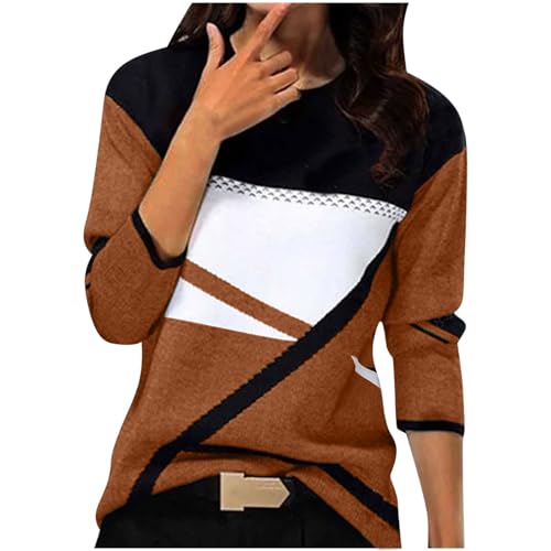 Komiseup Pullover Damen Sport Langarm Sweatshirt Basic Rundhals Langarmshirt ohne Kapuze geometrischem Druck Longshirt Lose Casual Oberteil Herbst Winter Baumwolle Pulli Teenager Mädchen Sportshirt von Komiseup