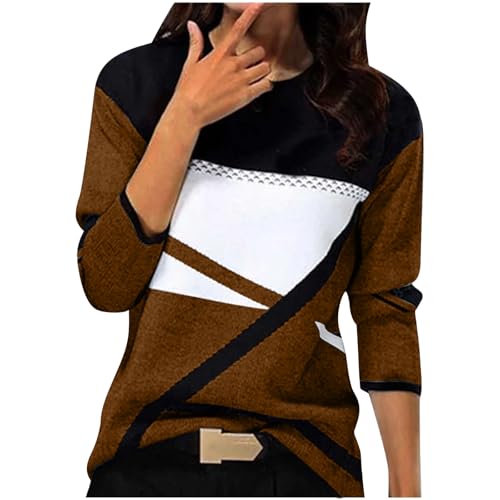 Komiseup Pullover Damen Sport Langarm Sweatshirt Basic Rundhals Langarmshirt ohne Kapuze geometrischem Druck Longshirt Lose Casual Oberteil Herbst Winter Baumwolle Pulli Teenager Mädchen Sportshirt von Komiseup