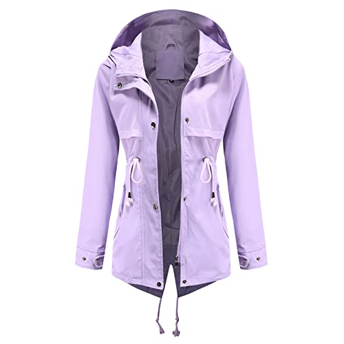 Komiseup Regenjacke Damen Lang Übergangsjacke mit Kapuze Wasserdicht Atmungsaktiv Softshelljacke Elegant Einfarbig Regenmantel Outdoor Leichte Sommerjacke Große Größen Gefüttert Funktionsjacke 33 von Komiseup