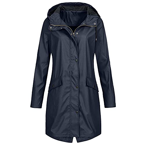 Komiseup Regenjacke Damen Wasserdicht Atmungsaktiv Leicht Lang Regenmantel mit Kapuze Frauen Große Größen Winddicht Wasserdicht Kapuzen Regenparka Windbreaker Outdoorjacke Übergangsjacken S-5XL von Komiseup