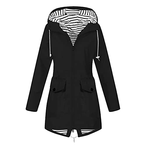 Komiseup Regenjacke Damen Wasserdicht Atmungsaktiv Softshelljacke Elegant Einfarbig Regenmantel Outdoor Leichte Sommerjacke Große Größen Lang Übergangsjacke mit Kapuze Gefüttert Funktionsjacke S-5XL von Komiseup