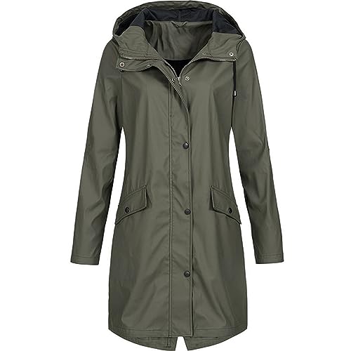 Komiseup Regenjacke Damen Wasserdicht Atmungsaktiv Softshelljacke Elegant Einfarbig Regenmantel Outdoor Leichte Sommerjacke Große Größen Lang Übergangsjacke mit Kapuze Gefüttert Funktionsjacke S-5XL von Komiseup
