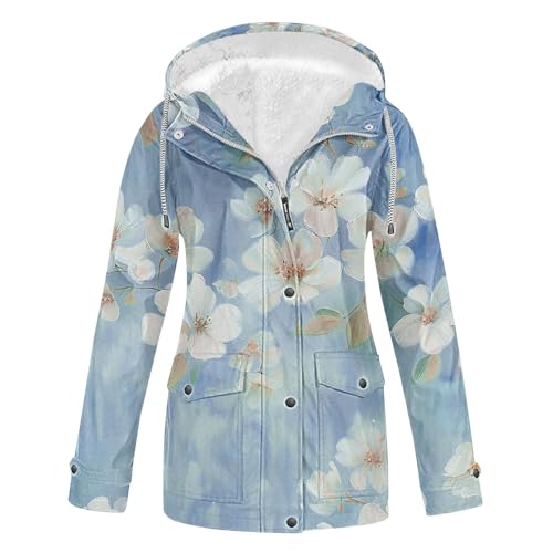 Komiseup Regenjacke Damen Wasserdicht Atmungsaktiv Softshelljacke Fleece gefütterte Übergangsjacke Winter Warm Fleecejacke Leichte Regenmantel Übergröße Steppjacke mit Kapuze Outdoor Funktionsjacke von Komiseup