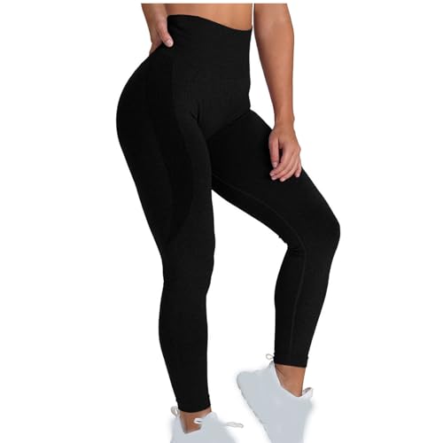 Komiseup Sport Leggings Damen Anti Cellulite Sportleggings High Waist Booty Lifting Po Push Up Gym Sporthose Nahtlos Elastisch Blickdicht Yoga Leggings Scrunch Butt Yogahose Lange Fitnesshose S-L von Komiseup