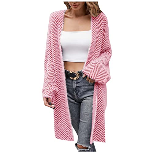 Komiseup Strickjacke Damen, Winterjacke Damen, Übergangsjacke Damen, Steppjacke Damen, Jacke Damen Lang Strick Cardigan Open Front Sweater Winter Strickcardigan mit Knopf Grobstrick Strickmantel 19 von Komiseup