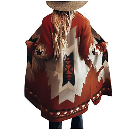 Komiseup Strickjacke Damen Lang, Damen Winter Vintage Tribal Strickjacke Strick Pullover Mantel Bluse Top von Komiseup