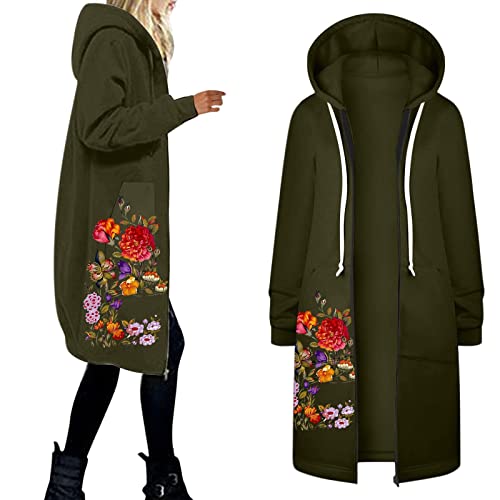 Komiseup Sweatjacke Damen Kapuzen Hoodie Herbst Winter Reißverschluss Leicht Warme Lang Freizeitjacke Basic Pullover Jacke Fleece Kapuzenjacke Wintermantel Kapuzenpullover Locker Übergangsjacke von Komiseup